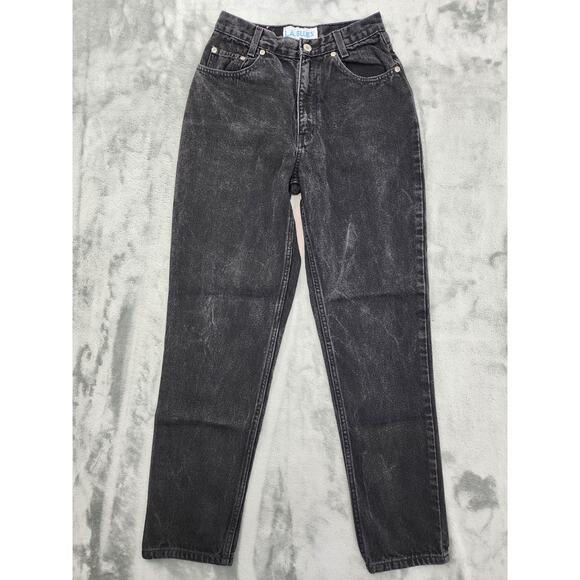 Vintage 90s L.A. Blues High Rise Mom Jeans Size 4 Washed Black Tapered Leg Denim - Picture 1 of 12